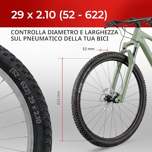 Fincci Bici Copertoni MTB 29 x 2.1 - Set di Nero Pneumatici Pieghevoli 29" con Protezione Antiforatura 1 mm e 2 Camere d'aria 52-622 - Imballaggio Gomme 29" per Gravel & Mountain & E bike
