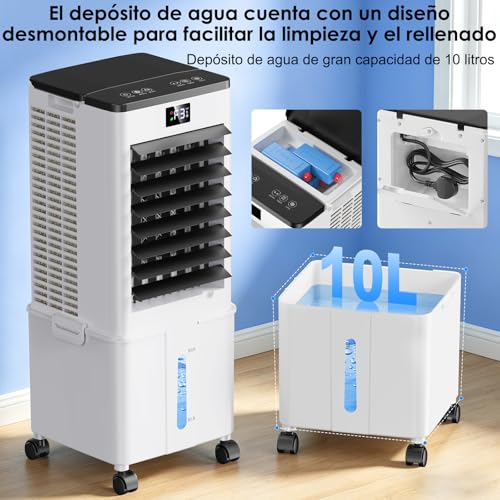 10L Portable Air Conditioner, 4 in 1 Air Cooler Fan with 4 Modes and 3 Speeds, 12H Timer, Integrated Wheels, Mobile Air Conditioner for Home (Graphite Black)