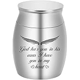 God Has You in His Arms, I Have You in My Heart - Small Keepsake Urn for Ashes, Mini Cremation Urn - Stainless Steel Memorial Ashes Holder