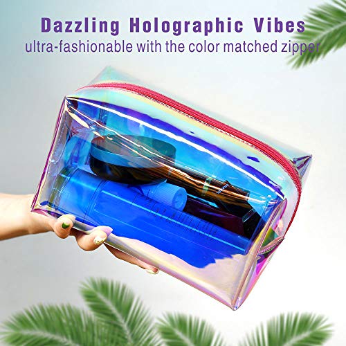 Holographic Makeup Bag, F-color 2 Pack Large Travel Makeup Bag, Fashion Toiletry Bag Cosmetic Organizer for Women, Rose Pink 2 Holographic Makeup Bag, F-color 2 Pack Large Travel Makeup Bag, Fashion Toiletry Bag Cosmetic Organizer for Women, Rose Pink