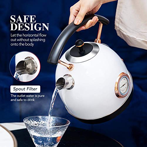 Pukomc Retro Electric Kettle Stainless Steel 1.8L Tea Kettle, Hot Water