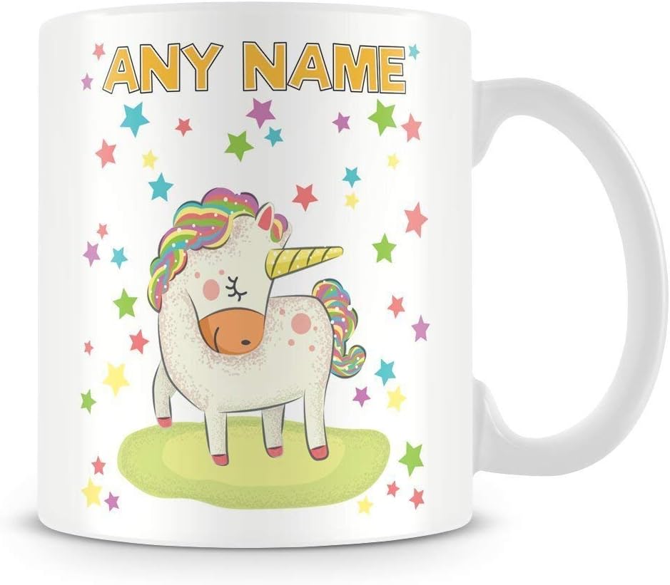 Unicorn Mug - Personalised Gift - Add Name and Text - Rainbow Unicorn with Stars Cup