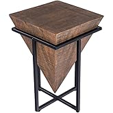 Beaumont Lane Rustic Industrial Wood and Metal Accent Table, Mango Wood and Black Iron Frame, Pyramid Shape, Brown Finish, 12