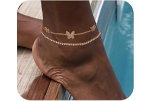 Kenivira Gold Anklet for Women,Pearl/Butterfly/Evil Eye/Cross/Heart Anklet Bracelet for Girls