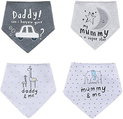 Baby Bandana Drool Bibs 4-Pack Absorbent Cotton Bibs with Snaps Baby Burp Cloth Set