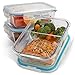 Glass Meal Prep Containers, Set of 3 - Meal Portion Control Container by Lofte - BPA-Free, Food Safe Lunch Organizers with Dividers for Packed Lunches or Saving Leftovers - Storage for Foods with Lids
