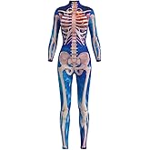 Honeystore Women's Skeleton Print Jumpsuit Costume 3D Stretch Bodysuit Cosplay