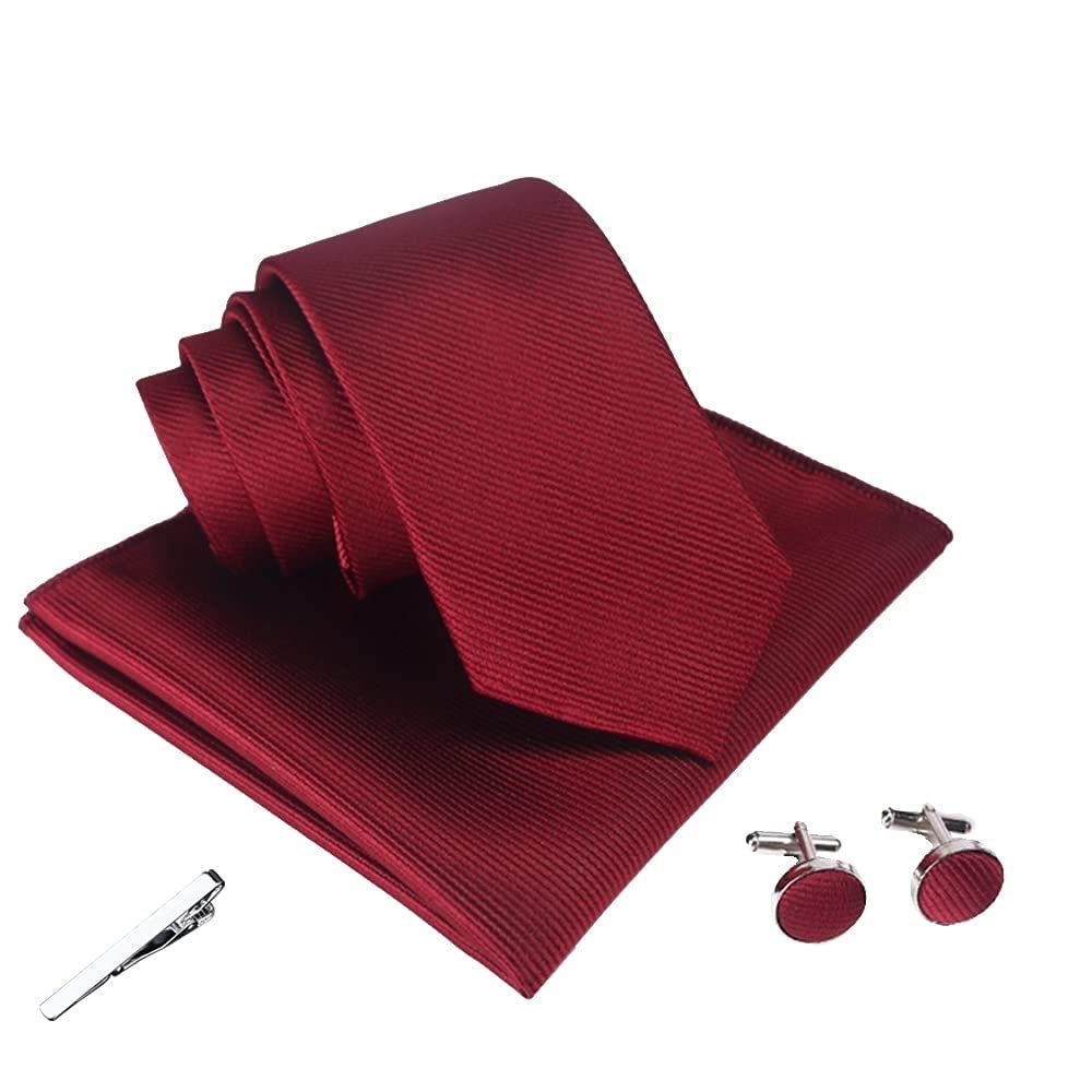 YOFASEN Men Tie Set - Polyester Classic Men Tie with Handkerchief & Cufflinks & Necktie & Pocket Square & Tie Clips, PT571T-E, 145 * 6cm