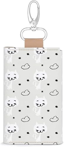 Amazon キーケース キーホルダー 6連 高級puレザー 車キーケース スマートキーケース 猫柄 ネコ アニマル柄 小銭入れ カード入れ 多機能 三つ折り 大容量 人気 コンパクト プレゼント Yhf キーケース