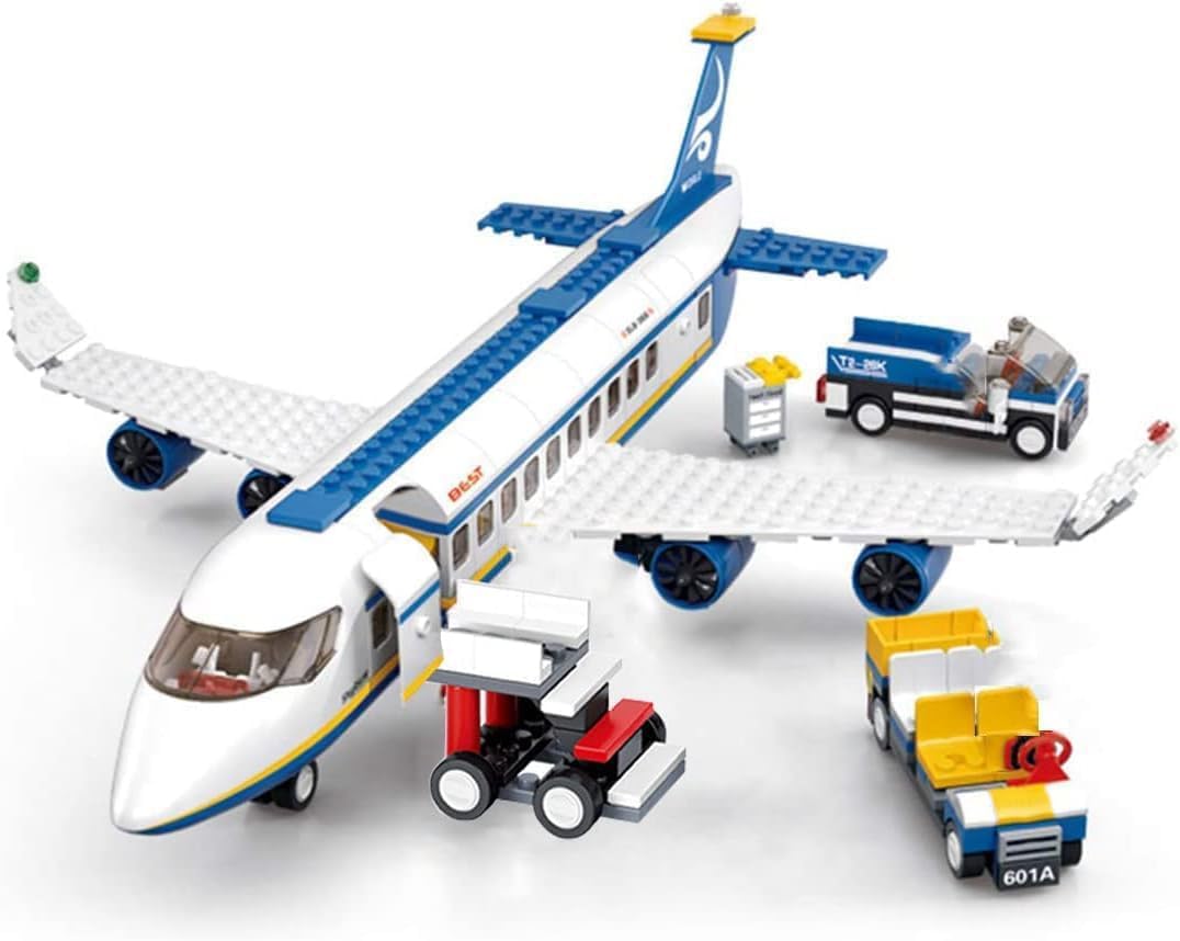 Aircrafts Building Model Set, 463 Pcs City Passenger Plane with Mini Truck and Crew Mini Figures, DIY Construction Toy, Aeroplane Model for Teens Adults