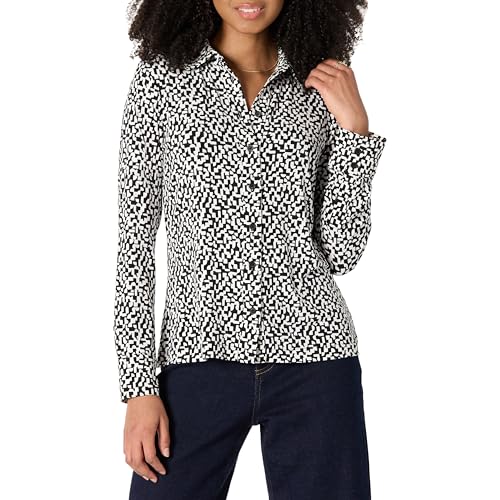 Amazon Essentials Women's Regular-Fit Matte Jersey Button-Down Shirt, Black Ivo…