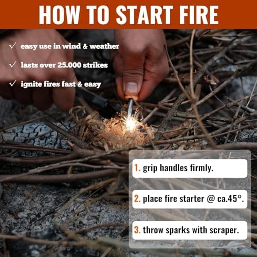 Lot de 2 allume-feux avec pierre à feu et acier - Outil de survie d'urgence pour voyage, camping, randonnée