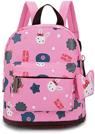 WOERKAZLD Cute cartoon pattern kindergarten backpack bear rabbit pendant Suitable for 1-5 year olds children (PINK)