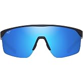 Maui Jim Men's &amp; Women's Paluna Polarized Rectangle Sunglasses, Matte Black/Blue Hawaii Polarized, Large Fit