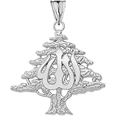 Claddagh Gold Fine Sterling Silver Lebanese Cedar Tree with Allah Symbol Pendant