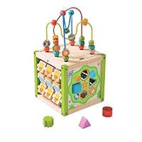 EverEarth My First Activity Cube. Wood Shape Sorter, Bead Maze & Counting Baby Toy