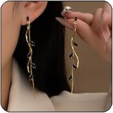 Crystal Earrings for Women Dainty Long Black Rhinestone Earrings Dangling Purple Leaf Earring with Cubiz Zirconia Silver Party Jewelry