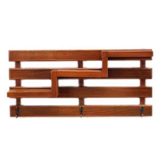 WINOMO Retro Wandregal aus Holz mit 3 Haken von Schlüssel Regal auf Drei Ebenen Leiter Hängekorb Regale Regale Garderobe Bibl