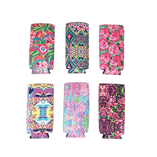 JKJF Neoprene Slim Can Sleeves, Neoprene Drink Cooler Sleeves for 12 oz Energy Drink and Beer Slim Cans (6 Pack)