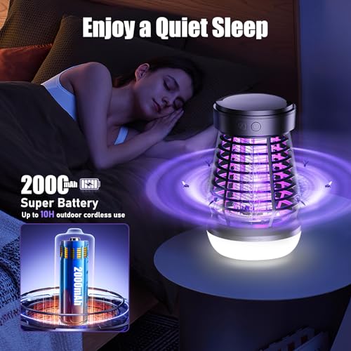 Geephiee Bug Zapper Outdoor Indoor with LED Light, Rechargeable Mosquito Zapper with 2000mAh Battery, 2000V Electric Fly Zapper for Home Patio Backyard Garden (Matte Black)
