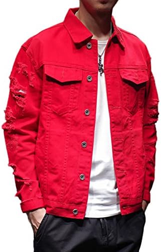 DSDZFashion Men's Motorcycle Vintage Ripped Denim Trucker Jean Jacket