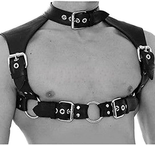 BFY Leather NECK COLLAR Men's Chest Body Harness Costume Adjustable Clubwear