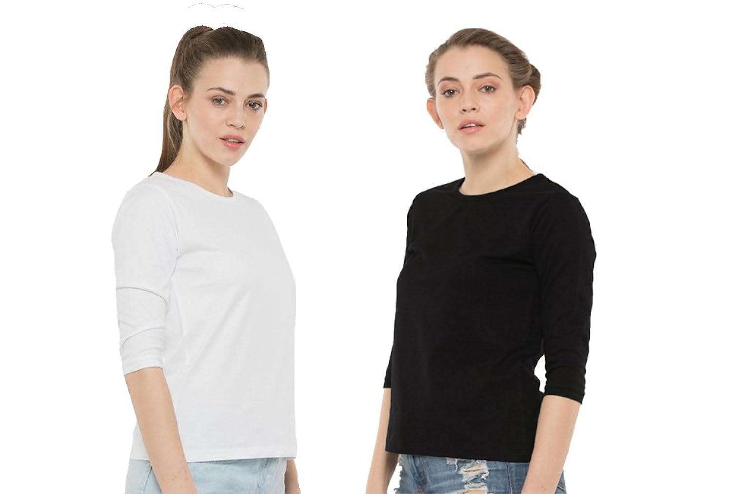 avaatar cotton 3/4 sleeve t shirt combo for women black and white (pack of 2)