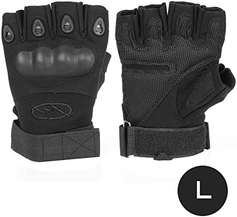 In Hand Protector | Safe Military Grade Half Finger Tactical Gloves L with Adjustable Wrist Size | Durable Comfy Breathable Microfiber Nylon Leather for Outdoor Sport Ride Protection | Black | 208.2