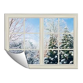 Wall Paper Small Wall Mural Snowscape Out of The Window Wall Art Removable Wall Decoration for Bedroom Living Room - 24x32 inches