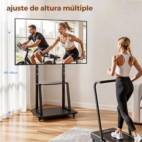 HUSEYTA Soporte para TV móvil con Ruedas, Base para televisor de 32 a 75 Pulgadas, Altura Ajustable, pie con Capacidad de Carga 100 kg, Bandeja MAX 30 kg, VESA 600x400mm