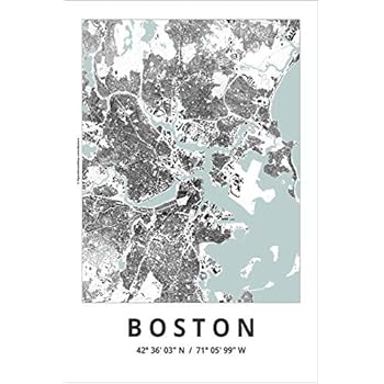 Spitzy's Map of Boston Massachusetts 12 by 18 Inch City Map Poster - Traveler, United States, Adventurer, Modern Wall Decor Art