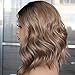 QD-Udreamy Black Roots To Ombre Brown&Blonde Mixed Lace Front Wigs Natural Wavy Short Hair Glueless Synthetic Wigs for Women