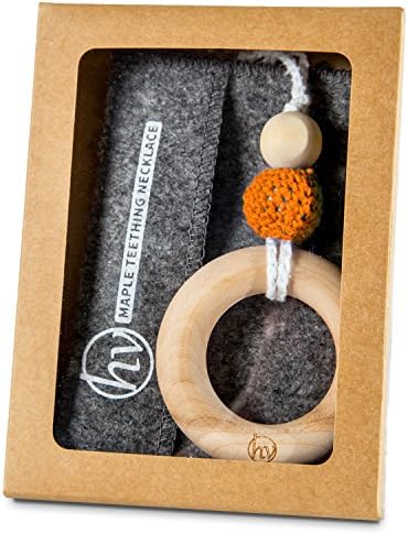 Wood Teething Ring Necklace - Safe, Natural Teether for Babies - For Mom to Wear While Nursing, Babywearing - Complements/Replaces Amber Teething Necklace (Orange)