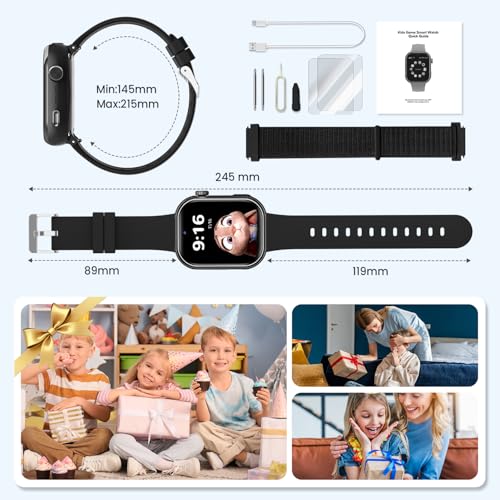 4G Montre Connectée Enfant, Montre Telephone Enfant avec GPS, Double Caméra, Appel Vidéo, Chat Vocal, SOS, Mode Classe, Lampe Torche, IP68, Podomètre, Cadeau pour Garçons Filles, Noir, Garantie 3 Ans