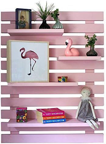 LIZA LINE Decorative Wooden Wall Shelf, Bookcase, Bookshelf. Storage Display Unit with 4 Floating Shelves. Solid Nordic Wood - 101x80x21cm (Pink)