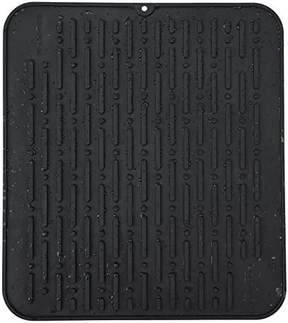 Extra Large Industrial Grade Silicone Dish Drying Mat Heat Trivet Pot Holder with Bonus Velcro Strap 17.8'' x 15.8" (Black)
