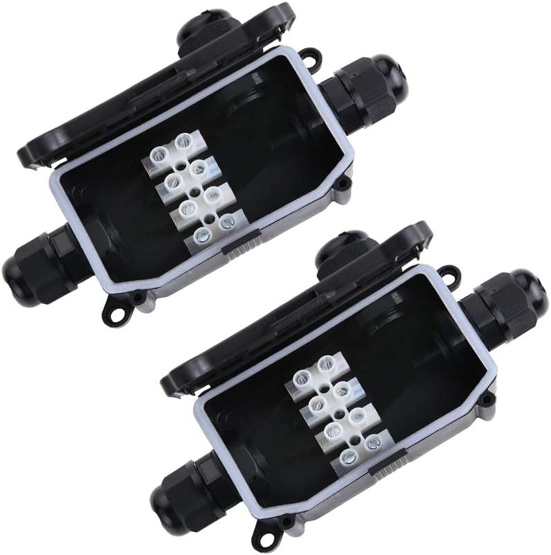 HOPLOM 3 Way Junction Box Outdoor Waterproof IP66 Cable Connectors Plastic Electric Wire Connection Enclosure Case (3-Way (Pack of 2))