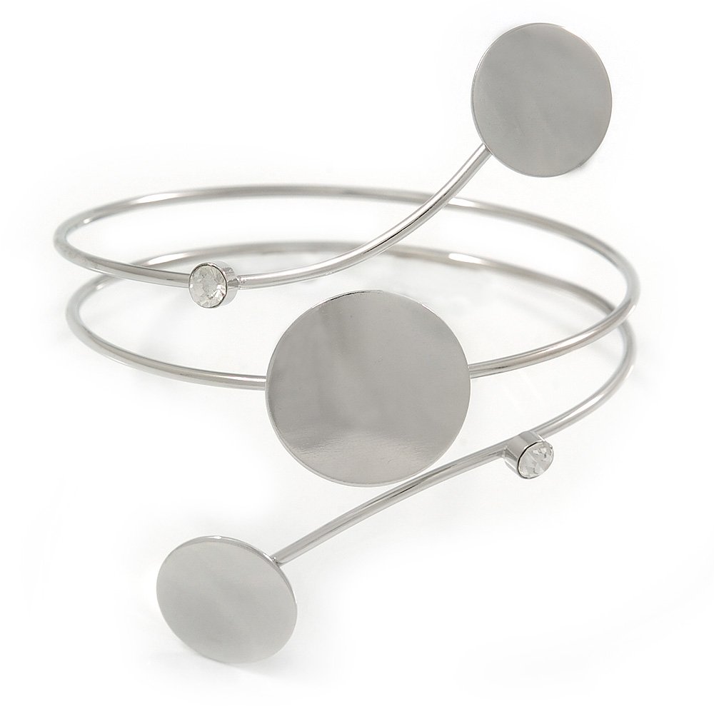 Avalaya Polished Silver Tone Triple Circle Upper Arm, Armlet Bracelet - 27cm L