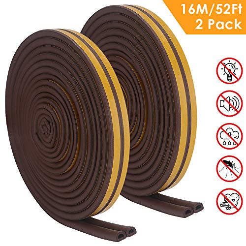 QIBOX Indoor Weather Strips, 52Ft Weather Stripping for Doors Window Seal Draft Stopper Door Sweep, Insulation Door Strip Kit Soundproofing Anti-Collision Self-Adhesive (2 Rolls)