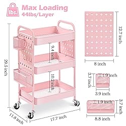 TOOLF 3-Tier Utility Cart, Metal Rolling Storage