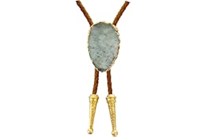 Daisy Del Sol Gemstone Bolo Tie Braided Vegan Faux Leather Natural Stone Gold Handmade Necklace Adjustable Boho Western Jewelry