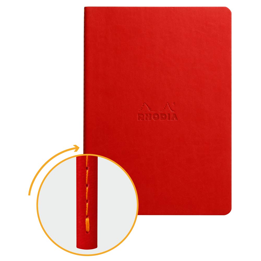RHODIA 116412C - Soft Notebook with Raspberry Textile Stitching - A5 - Lined - 64 pages - Clairefontaine Ivory Paper 90 g/m - Faux Leather Cover - Rhodiarama Collection โ image 1