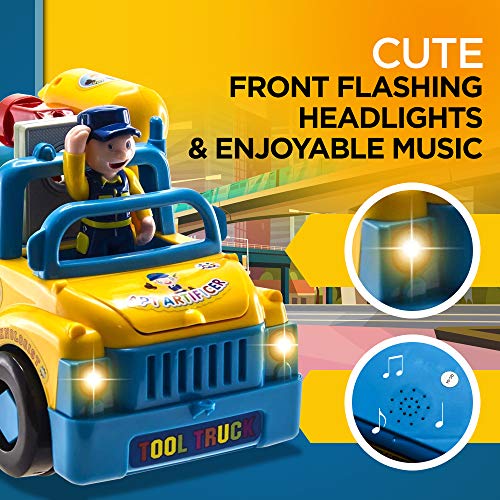 WolVol Truck Tools Toy Equipped with Electric Drill and Various Tools, Lights and Music, Bump and Go Action, will go by its own and change directions on contact - Thumbnail 4