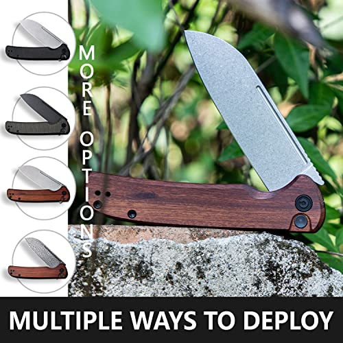 CIVIVI Chevalier Folding Pocket Knife, Button Lock EDC Knife 3.46" Stonewashed 14C28N Sheepsfoot