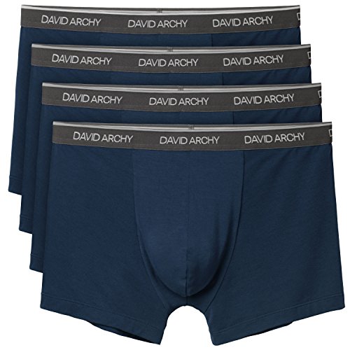 David Archy Men's 4 Pack Ultra Soft and Breathable Bamboo Rayon Trunks (Navy,L)