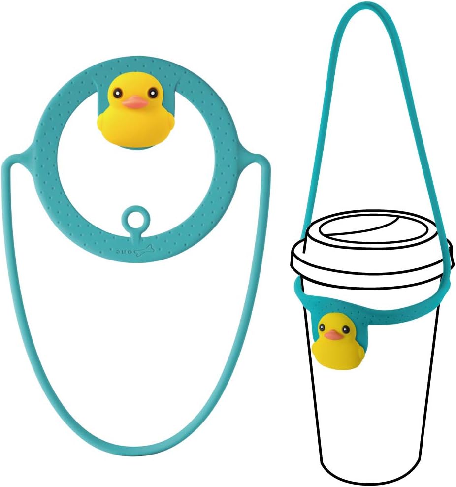 【Bone】 Cup Tie, Portable Cup Carrier, To Go Cold Cup and Hot Cup, Drink Carrier for Coffee Cup Delivery, Reusable Takeout Silicone Coffee Carrier with Handle Tie - Patti Duck (Blue)