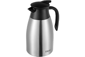 Tiken 51 Oz Thermal Coffee Carafe, Stainless Steel Insulated Vacuum Coffee Carafes For Keeping Hot, 1.5 Liter Beverage Dispenser (Silver)