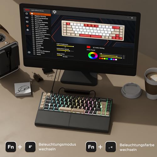 RK ROYAL KLUDGE S70 Gaming Keyboard Wireless Mechanical Ergonomic Split Design Keyboard QWERTZ with Wrist Rest, Bluetooth/2.4G/USB-C, RGB Lighting, Hot-Swap Linear Creamy Switches