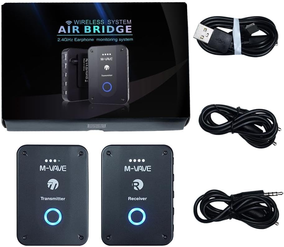 VEDO Sistema Sem Fio 2.4GHz 24bit/48KHz Lossless, Baixa Latência 10.8/4.5ms, Alcance 30m, Monitor IEM para Shows, Tx/Rx com Bateria, Múltiplos Rx, Silêncio e Volume, para Músicos e Professores