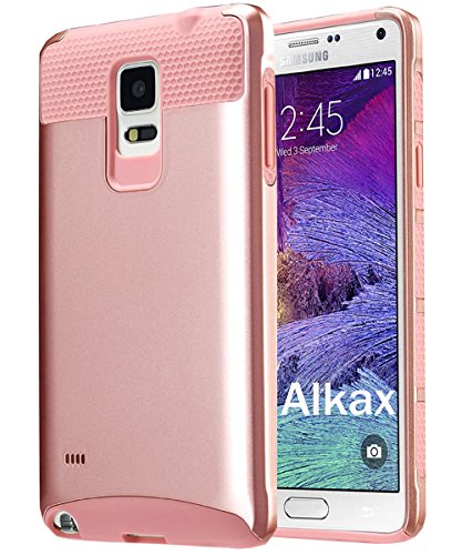 Note 4 Case,Galaxy Note 4 Case, Alkax Rugged Armor Heavy Duty Defender Slim Fit Hybrid Series High impact Shokproof Hard Soft Protective Cover Bumper + Stylus Pen For Samsung Galaxy Note 4 (Rose Gold)